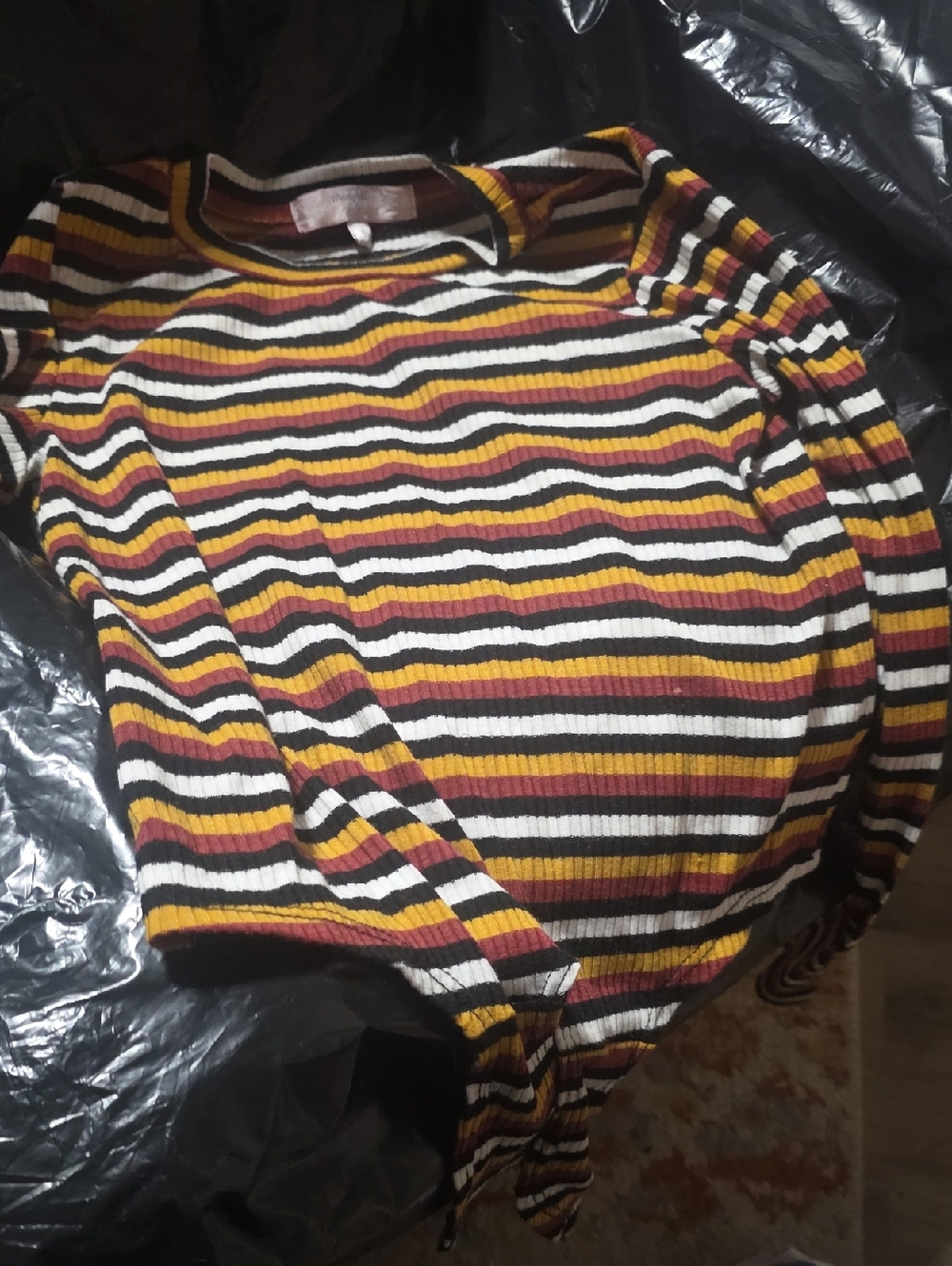 Moa Moa Striped Rib-Knit Crewneck Sweater - Mustard, White, Black, Burgundy